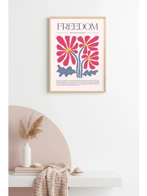 Huhuli Doğal Ahşap Çerçeveli Retro Çiçek Tablo - Canlı Boho Desen | HUHU2390