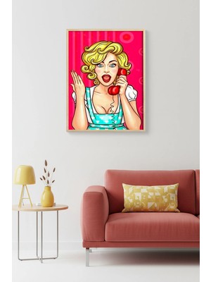 Huhuli Doğal Ahşap Çerçeveli Pop Art Desenli Tablo - Retro Pembe Tonlar | HUHU1812