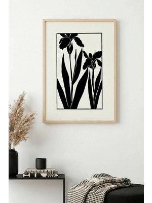 Huhuli Doğal Ahşap Çerçeveli Çiçek Desenli Tablo - Minimal | HUHU1325