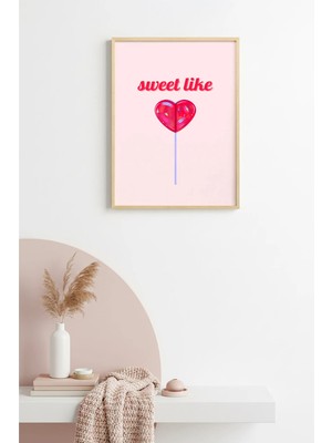 Huhuli Doğal Ahşap Çerçeveli Retro Kalp Pop Art Tablo - Tatlı Sevimlilik | HUHU2525