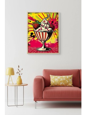 Huhuli Doğal Ahşap Çerçeveli Retro Dondurma Temalı Tablo - Canlı Pop Art | HUHU2038