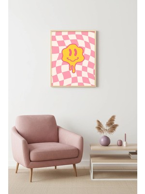 Huhuli Doğal Ahşap Çerçeveli Retro Tablo - Pop Art Smiley Yüz Deseni | HUHU2851