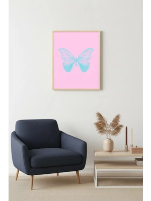 Huhuli Doğal Ahşap Çerçeveli Kelebek Tablo - Retro Pastel Tonlar - Minimal Desen | HUHU2800