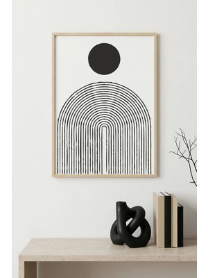 Huhuli Doğal Ahşap Çerçeveli Minimalist Desenli Tablo - Siyah Beyaz | HUHU1586