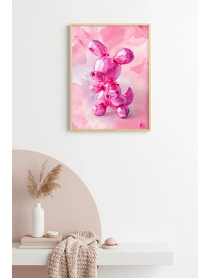 Huhuli Doğal Ahşap Çerçeveli Retro Tablo - Pembe Pop Art Tavşan | HUHU2640