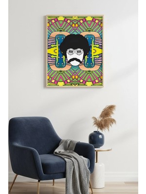 Huhuli Doğal Ahşap Çerçeveli Canlı Geometrik Tablo - Pop Art Desenli | HUHU2011