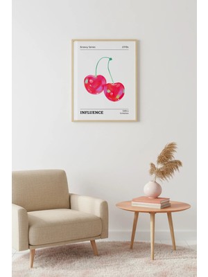 Huhuli Doğal Ahşap Çerçeveli Retro Pop Art Tablo - Canlı Çilek Desenli | HUHU2847