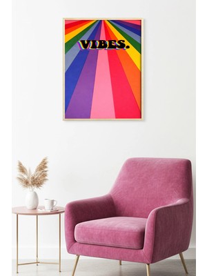 Huhuli Doğal Ahşap Çerçeveli Gökkuşağı Desenli Tablo - Pop Art | HUHU1996