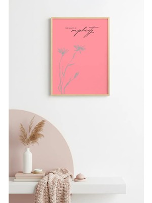 Huhuli Doğal Ahşap Çerçeveli Retro Tablo - Minimalist Floral Çizim | HUHU2417