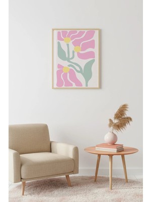Huhuli Doğal Ahşap Çerçeveli Retro Tablo - Pastel Çiçek Desenli | HUHU2753