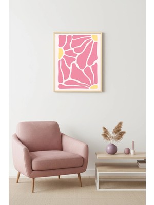 Huhuli Doğal Ahşap Çerçeveli Soyut Organik Pembe Tonlar Tablo - Modern Duvar Sanatı | HUHU2784