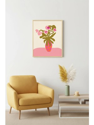 Huhuli Doğal Ahşap Çerçeveli Retro Çiçekli Tablo - Vintage Floral | HUHU2065