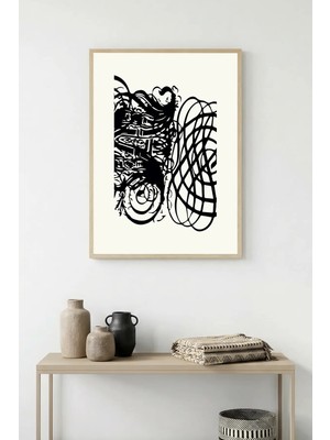 Huhuli Doğal Ahşap Çerçeveli Soyut Desenli Tablo - Minimal | HUHU1254