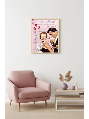 Huhuli Doğal Ahşap Çerçeveli Vintage Çift Portresi Tablo - Retro Stil | HUHU2729