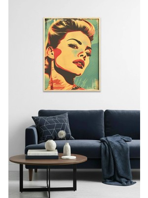 Huhuli Doğal Ahşap Çerçeveli Pop Art Portre Tablo - Sarı Kırmızı Tonlar | HUHU1941