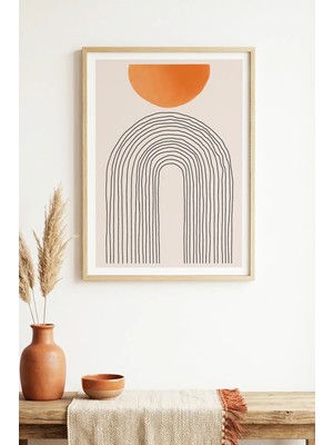Huhuli Doğal Ahşap Çerçeveli Minimalist Soyut Tablo - Pastel Tonlar | HUHU1541