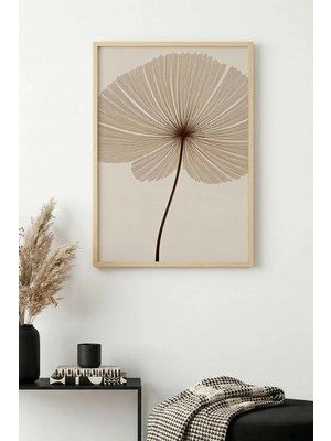Huhuli Doğal Ahşap Çerçeveli Minimal Yaprak Desenli Tablo - Pastel | HUHU1321