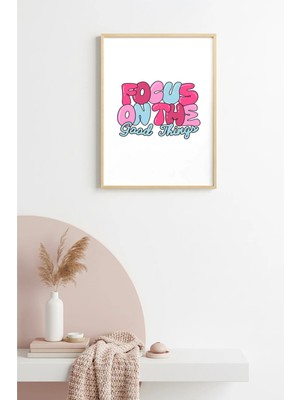 Huhuli Doğal Ahşap Çerçeveli Pop Art Tablo - Focus On The Good Things Retro Desen | HUHU2716