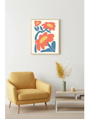 Huhuli Doğal Ahşap Çerçeveli Retro Pop Art Çiçek Tablo - Canlı Tonlar | HUHU2446