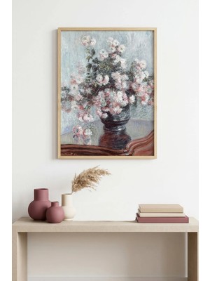 Huhuli Doğal Ahşap Çerçeveli Çiçek Desenli Tablo - Pastel Tonlar | HUHU1173