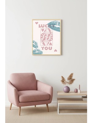 Huhuli Doğal Ahşap Çerçeveli Retro Tablo - Boho Tarzı Kadın Portresi - Pembe | HUHU2553