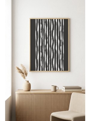 Huhuli Doğal Ahşap Çerçeveli Çizgili Desenli Tablo - Minimal | HUHU1068