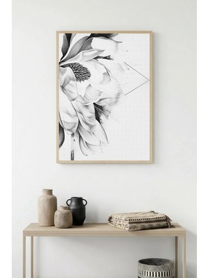Huhuli Doğal Ahşap Çerçeveli Çiçek Desenli Tablo - Minimal | HUHU1314