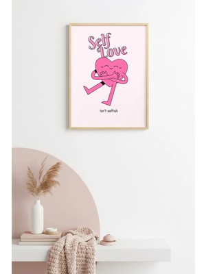 Huhuli Doğal Ahşap Çerçeveli Retro Self Love Tablo - Pembe Tonlar | HUHU2251