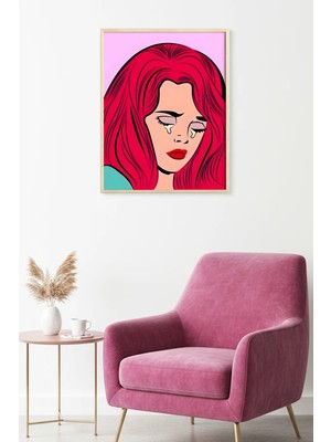 Huhuli Doğal Ahşap Çerçeveli Pop Art Portre Tablo - Kırmızı Saçlı | HUHU1809