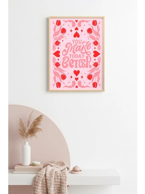 Huhuli Doğal Ahşap Çerçeveli Retro Floral Tablo - Pembe ve Kırmızı Tonlar | HUHU2436