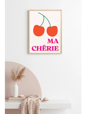 Huhuli Doğal Ahşap Çerçeveli Retro Kiraz Ma Chérie Tablo - Pembe Tonlar | HUHU2408
