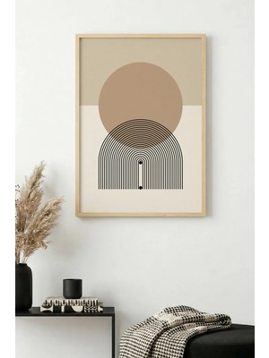 Huhuli Doğal Ahşap Çerçeveli Geometrik Desenli Tablo - Minimal | HUHU1142