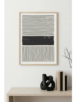 Huhuli Doğal Ahşap Çerçeveli Çizgili Desenli Tablo - Minimal | HUHU1534