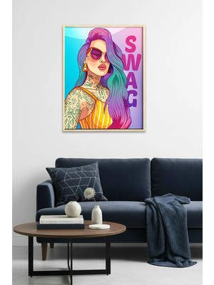 Huhuli Doğal Ahşap Çerçeveli Pop Art Desenli Tablo - Canlı Renkler | HUHU1913