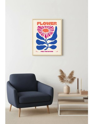 Huhuli Doğal Ahşap Çerçeveli Retro Çiçek Tablo - Pop Art Tarzı | HUHU2644