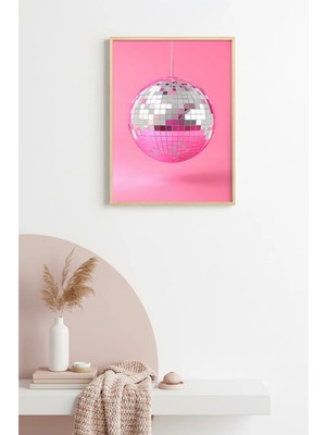 Huhuli Doğal Ahşap Çerçeveli Retro Disco Geometrik Tablo - Parlak Küre | HUHU2547