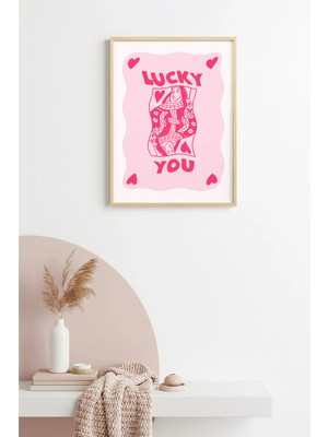 Huhuli Doğal Ahşap Çerçeveli Retro Portre Tablo - Lucky You Vintage Pop Art | HUHU2513