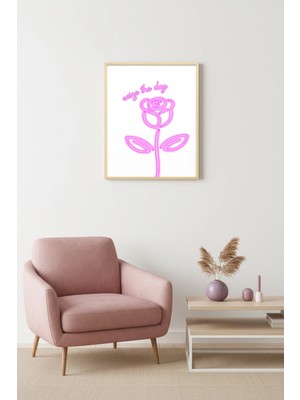 Huhuli Doğal Ahşap Çerçeveli Retro Pembe Gül Tablo - Seize The Day Minimalist | HUHU2797