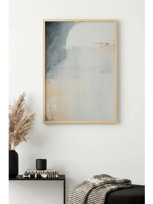 Huhuli Doğal Ahşap Çerçeveli Soyut Desenli Tablo - Pastel Tonlar | HUHU1331