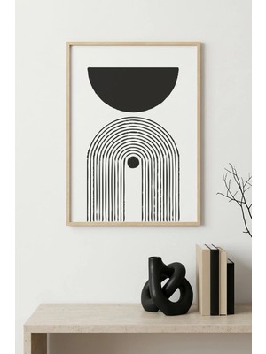 Huhuli Doğal Ahşap Çerçeveli Minimal Geometrik Desenli Tablo - Siyah-Beyaz | HUHU1585