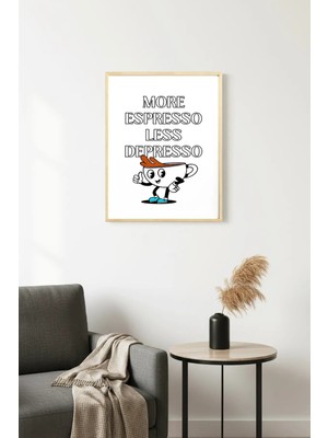 Huhuli Doğal Ahşap Çerçeveli Retro Kahve Tablo - Espresso Depresyon Temalı | HUHU2294