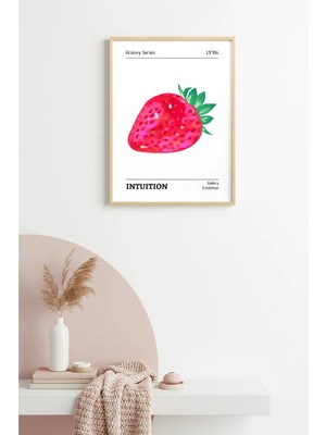 Huhuli Doğal Ahşap Çerçeveli Retro Çilek Pop Art Tablo - Canlı Tonlar | HUHU2848