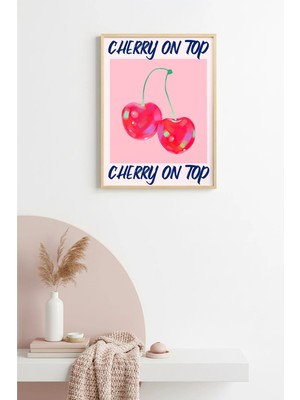 Huhuli Doğal Ahşap Çerçeveli Retro Tablo - Cherry On Top Pop Art Desen | HUHU2289