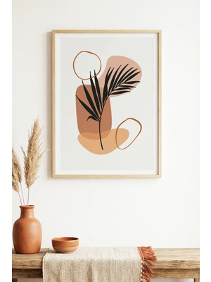 Huhuli Doğal Ahşap Çerçeveli Minimal Yaprak Desenli Tablo - Pastel Tonlar | HUHU1527