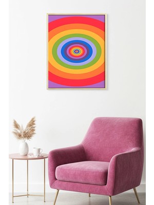 Huhuli Doğal Ahşap Çerçeveli Gökkuşağı Geometrik Desenli Tablo - Canlı Tonlar | HUHU2006