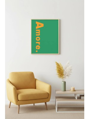 Huhuli Doğal Ahşap Çerçeveli Retro Tablo - Amore Kelime Sanatı | HUHU2355