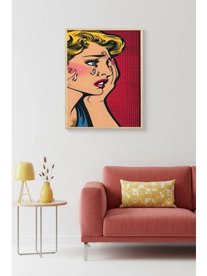 Huhuli Doğal Ahşap Çerçeveli Pop Art Portre Tablo - Kırmızı Tonlar | HUHU1888