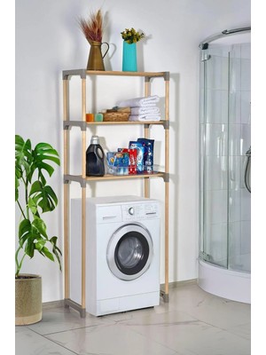 Huhuli Ahşap Çamaşır Makinesi Üstü Banyo Düzenleyici Raf Modüler Demonte 71 cm