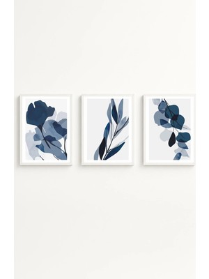 Huhuli Beyaz Ahşap Çerçeveli Minimalist 3 Parça Tablo HUHU207