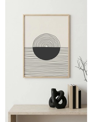 Huhuli Doğal Ahşap Çerçeveli Line Art Desenli Tablo - Minimal | HUHU1440